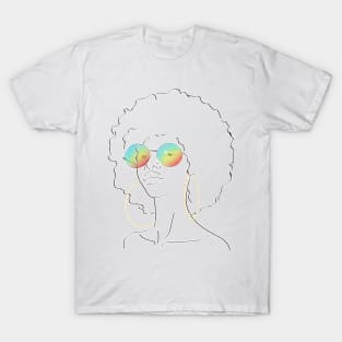 african american queen with colorful glasses portrait girl T-Shirt